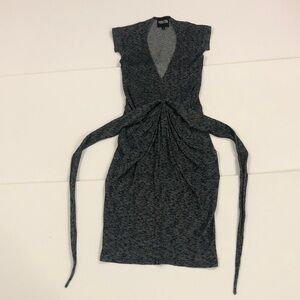 Vena Cava 4 Dress Grey Knit V-neck Cap Sleeve Pockets Rouch Attach Tie Excellent